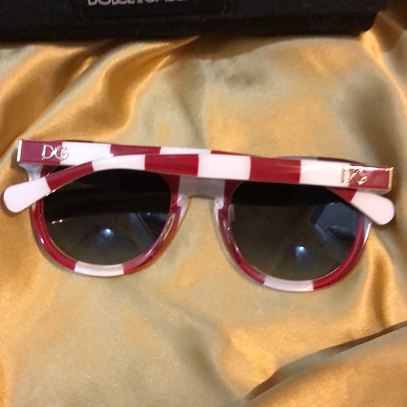 Dolce & Gabbana Red and White Round Sunglasses